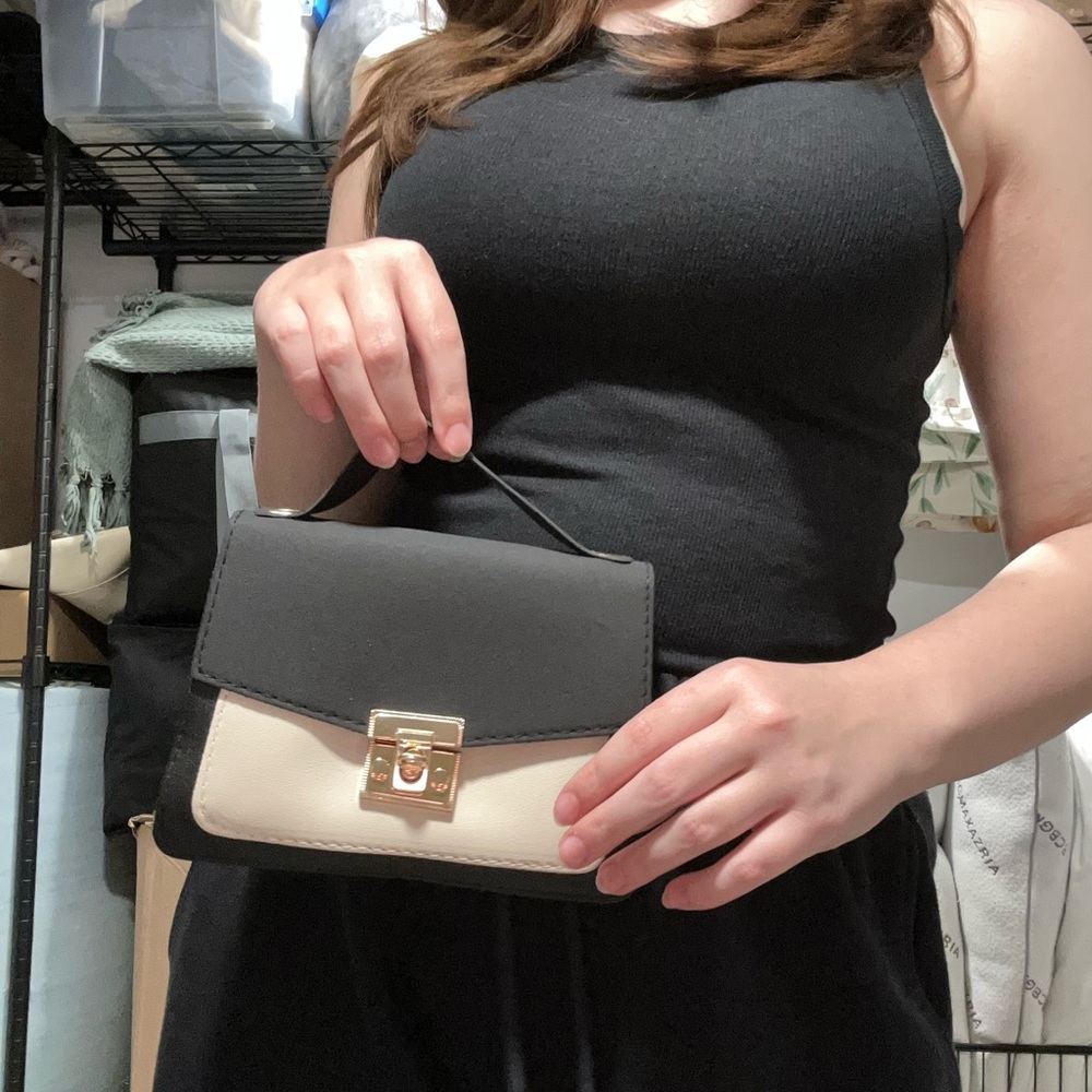 Little Black and Cream Purse with Attachable Chain